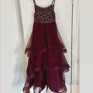 Speechless Burgundy Tiered Tulle Evening Gown